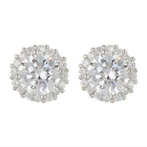 White Rhodium Plated Swarovski Crystal Halo Stud Earrings